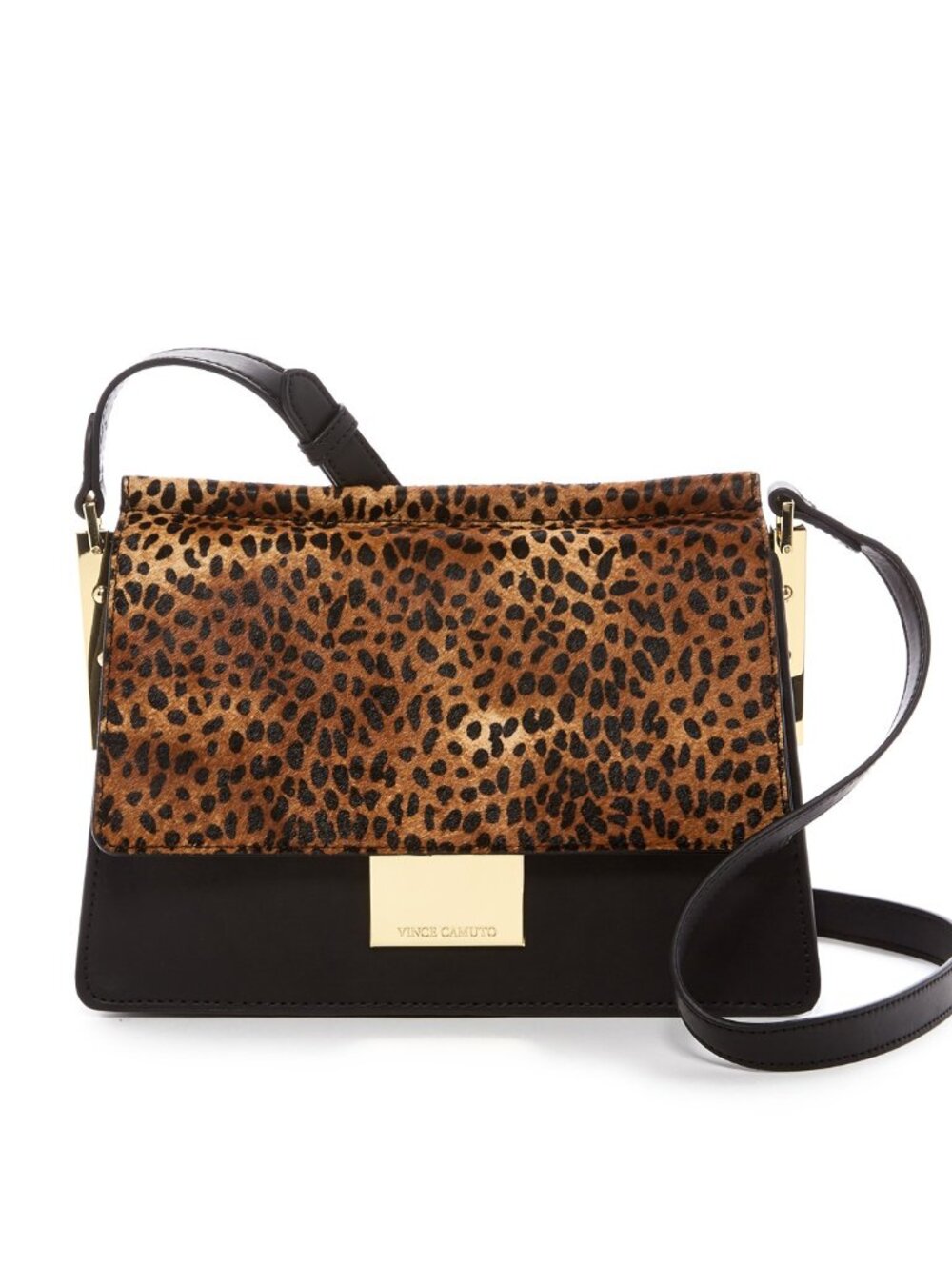 Like New Vince Camuto Abril Crossbody Bag Black Leopard Animal Print